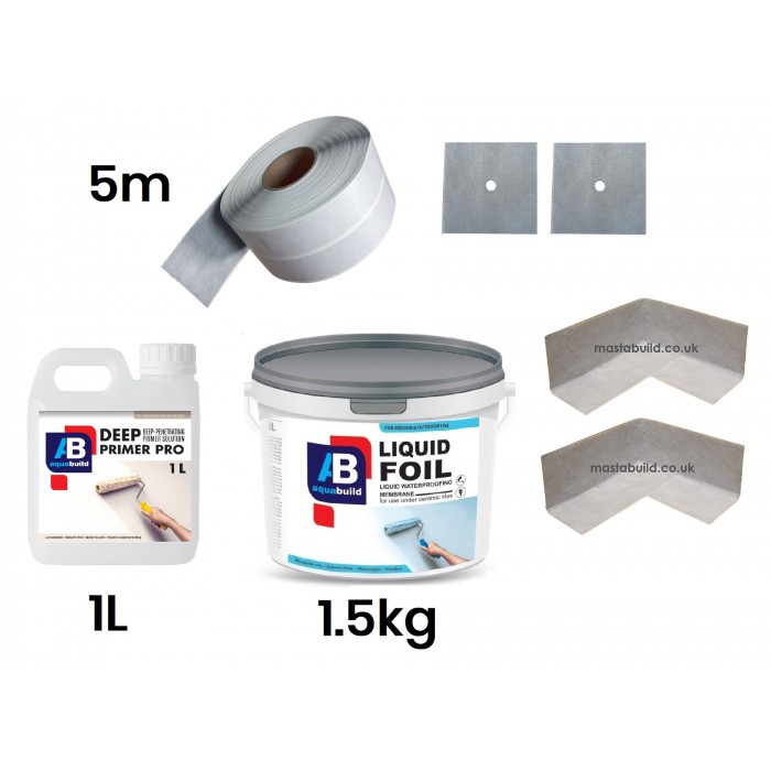 Waterproofing Kit, Self-Adhesive Tape, Corners, Collars, Deep Primer, up to 2m² cover
